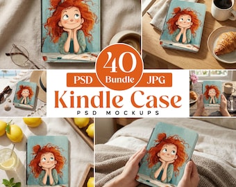 Paquete de maquetas de fundas para Kindle, 40 maquetas PSD con objetos inteligentes (descarga digital)
