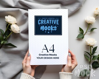 A4 Book Cover Mockup PSD | Floral Flat Lay, Editable Design
