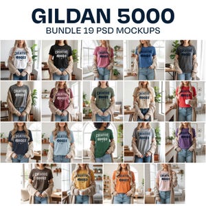 Gildan 5000 T-shirt Mockup PSD Bundle, 19 Colors, Smart Object Template (Instant Download PSD)