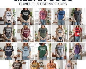 Gildan 5000 T-shirt Mockup PSD Bundle, 19 Colors, Smart Object Template (Instant Download PSD)