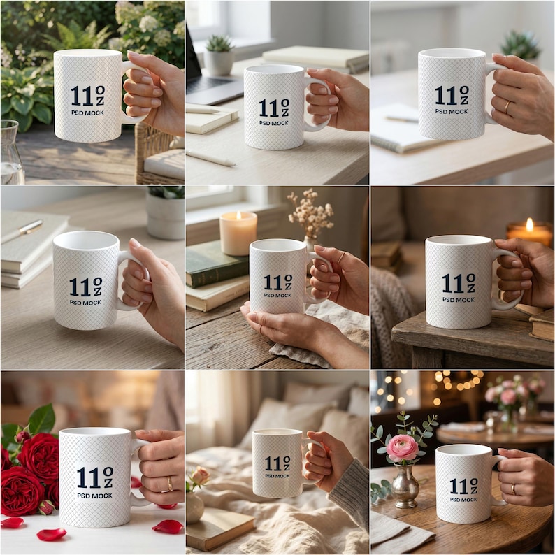 Mug Mockup Bundle, 150 PSD Files, 11oz 15oz Ceramic Coffee Mug Canva Mockup, Full Wrap Sublimation image 9