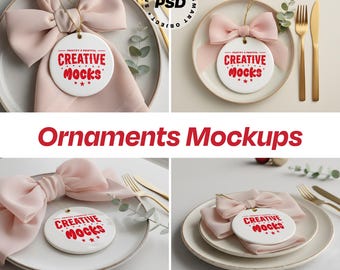Round Ceramic Ornament Mockup PSD, Wedding Gift Scene