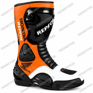 Motorcycle Racing Boots, Orange Black White Leather Sport Bike Protection