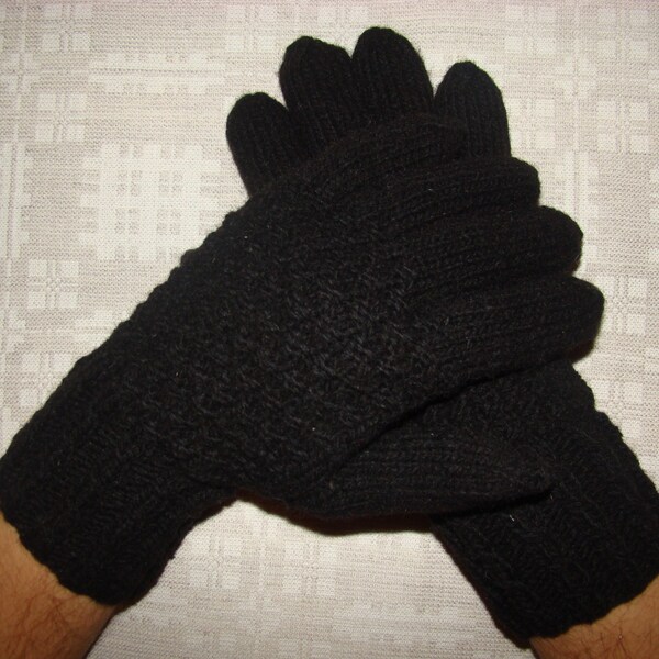Tejido a mano calientes hombres guantes (color negro)