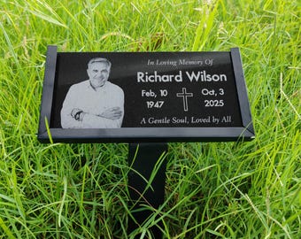 Custom Black Granite Grave Marker with Photo, Engraved Memorial Stone with Optional Stand, Personalized Funeral or Garden Tribute Plaque