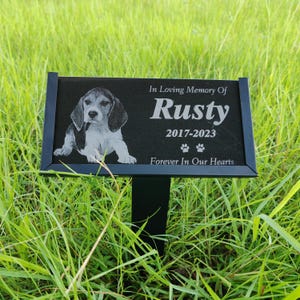 Dog Headstone Personalized, Custom Memorial Plaque for Pet, Black Granite Pet Gravestone, Pet Tombstone with Changeable Decor, Pet Loss Gift