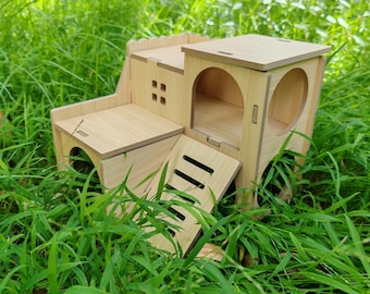 Hamsterversteck aus Holz für Hamster - Mehrstöckiges Hamsterhaus, gemütliches Spiel- und Schlafhaus für Hamster, Geschenk für Hamsterliebhaber