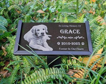 Custom Pet Memorial Stone Black Granite Grave Marker,  Personalized Dog Cat Headstone, Outdoor Engraved Pet Loss Gift