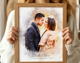 Custom Wedding Portrait, Watercolor Couple Illustration, Personalized Anniversary Gift, Handmade Painting from Photo