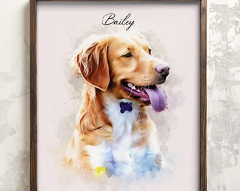 Aangepast huisdierportret, aquarel hond gedenkteken, gepersonaliseerd cadeau en aandenken huisdierverlies