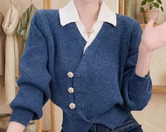 Women's Cardigan: Layered Look, Knit Soft, Autumn Winter, Button Front Sweater Top