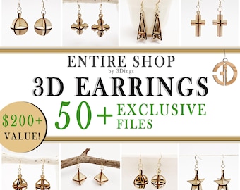Wood Earrings SVG Whole Shop Bundle - Laser Cut Files - 50+ Unique 3D Designs - Mega Bundle - Free Updates - Life Access - Commercial Use