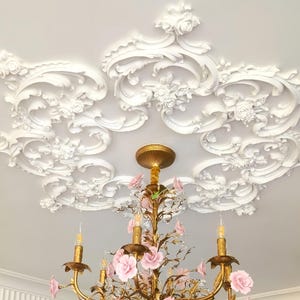 Circular Floral Ceiling Rose Kits, France Architectural Medallion for Chandelier Baroque Style Ornamentation for Home Décor