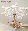 Circular Floral Ceiling Rose Multi-Piece Set, France Architectural Medallion for Chandelier Baroque Style Ornamentation for Home Décor
