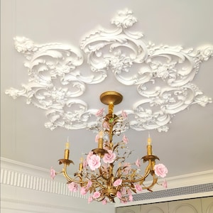 Circular Floral Ceiling Rose Kits, France Architectural Medallion for Chandelier Baroque Style Ornamentation for Home Décor