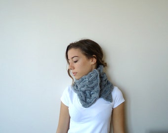 Knitted GRAY COWL NECKWARMER,handmade neckwarmer,gift for her,valentines day gift,winter cowl,hand knitted scarf