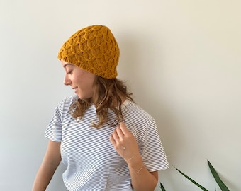 Gift for her,handmade hat,valentine days gift,unisex hat,gift for him,Hand Knitted Mustard / Stone Hat Beanie, Handmade Knit, Lady's Hat