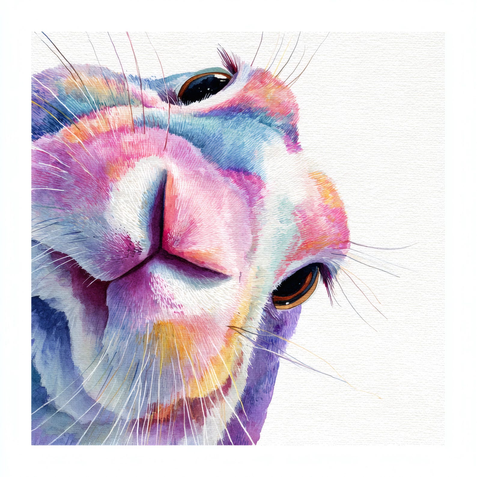 Upside Down Rabbit Drawig Whimsical Watercolor Bunny Illustration, Cute Upside Down Rabbit Art ...