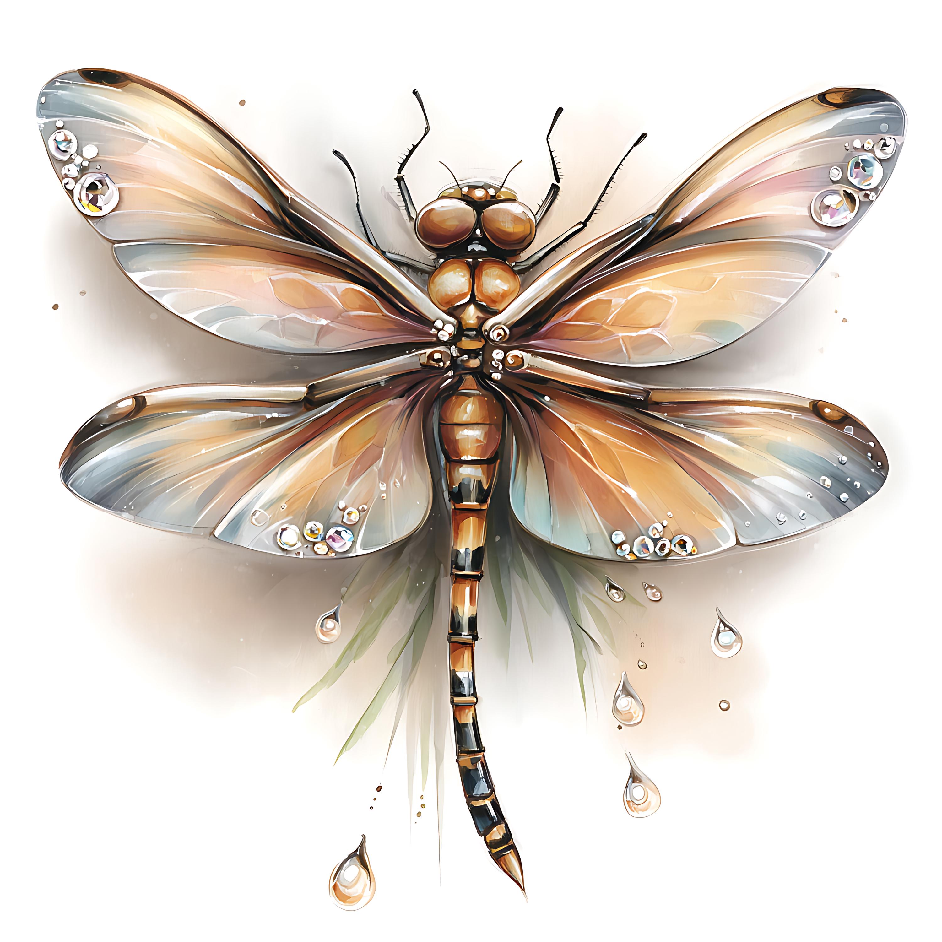 Watercolor Dragonfly Wall Art Print, Crystal Wings Silver Details ...