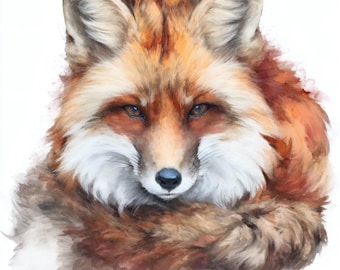 Watercolor Fox Art Print, Hand-Painted Animal Illustration (Digital Download)