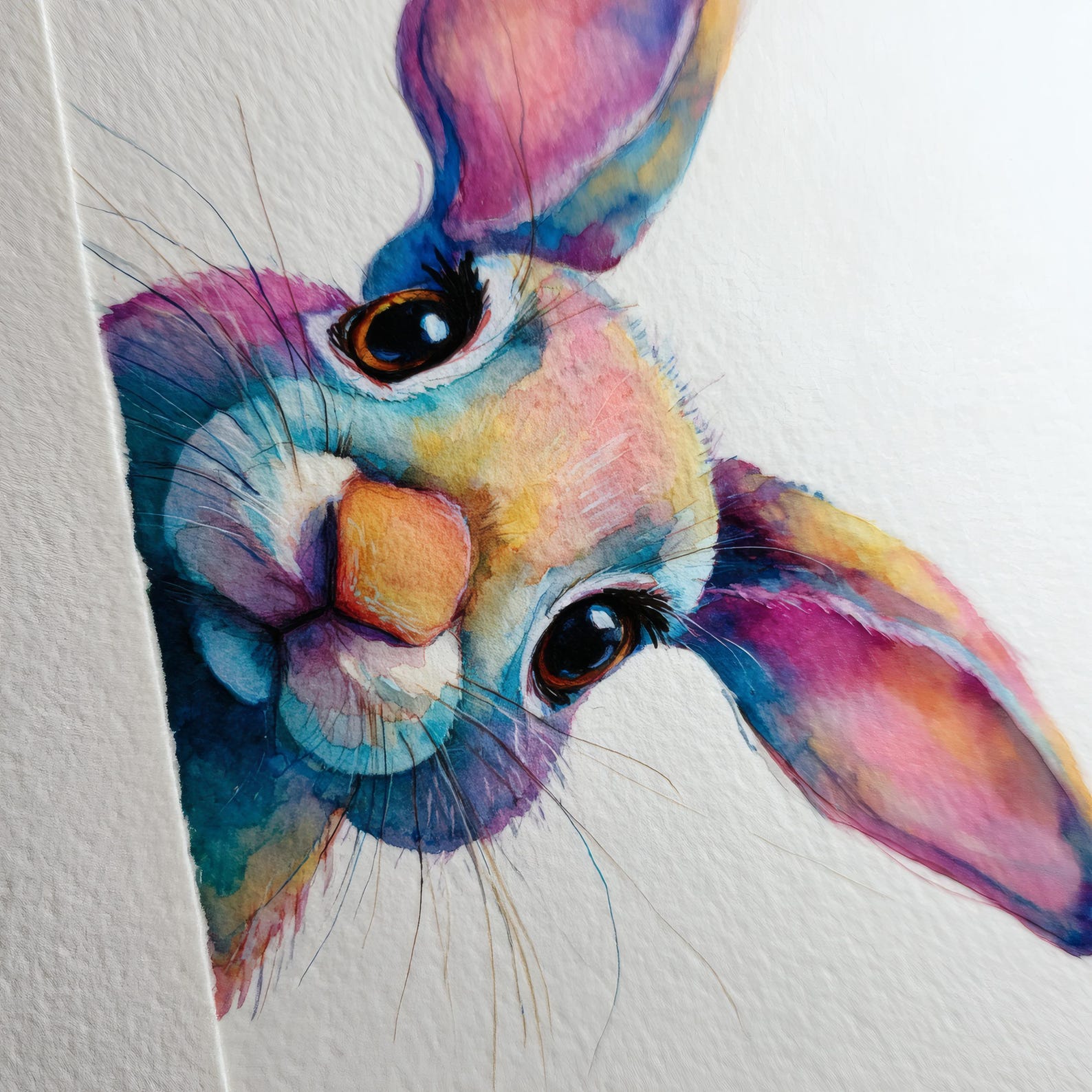 Upside Down Rabbit Drawig Whimsical Watercolor Bunny Illustration, Cute Upside Down Rabbit Art ...