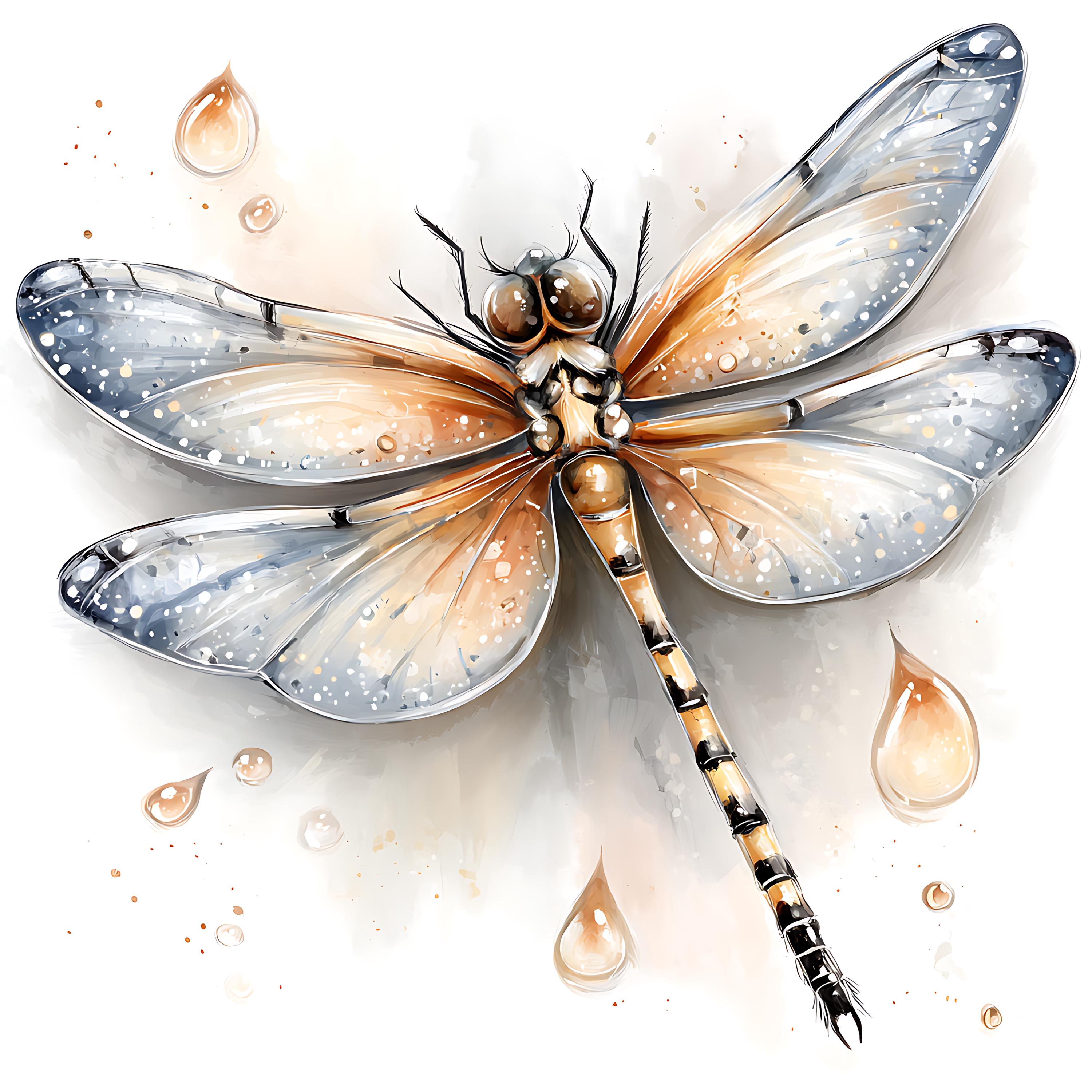 Watercolor Dragonfly Wall Art Print, Crystal Wings Silver Details ...