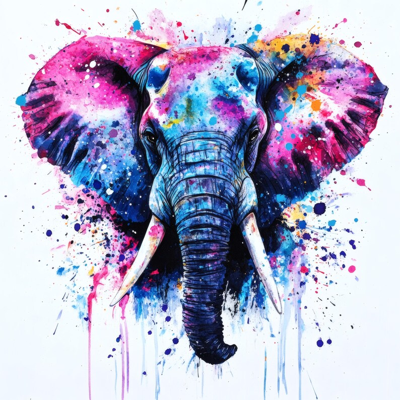 Colorful Elephant Wall Art Printable, Abstract Wildlife Decor, Modern ...