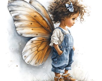 Butterfly Wing Girl Art Print, Dreamy Fantasy Child Illustration, Storybook Nursery Wall Art, Magical Kids Room Decor, Fairy Artwork Print