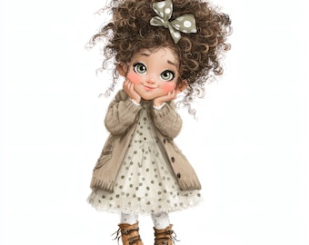 Cute Little Girl Clipart, Quirky Child Character Art, Adorable Toddler Illustration, Playful Girl Wall Decor, Sweet Kid Artwork