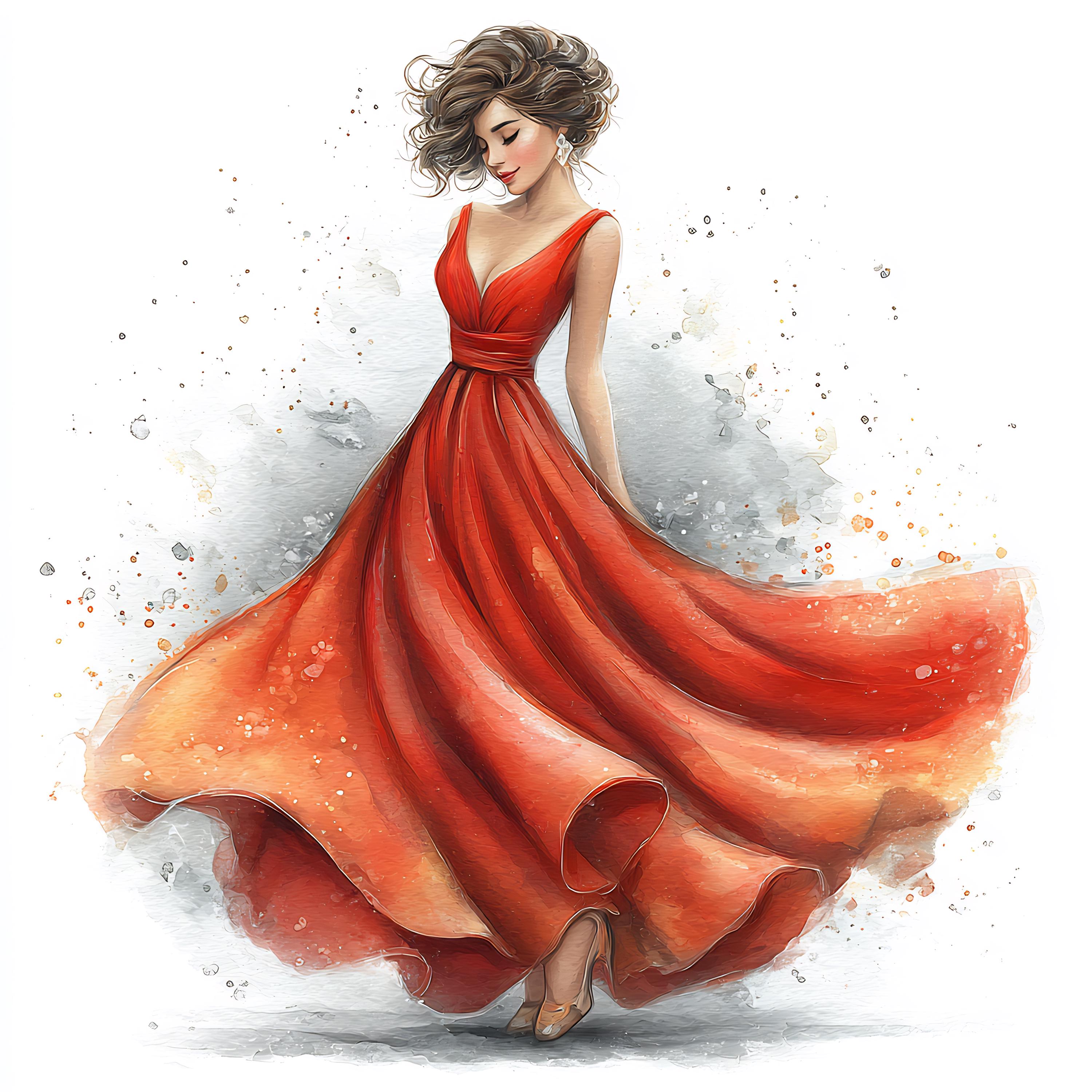 Elegant Evening Gown Watercolor Illustration, Glamorous Woman Art ...