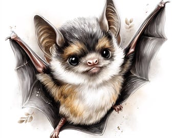 Whimsical Bat-Themed Bird Illustration Print, Hand-Painted Wildlife Clipart, Fantasy Creature Wall Decor & Creative Project Design