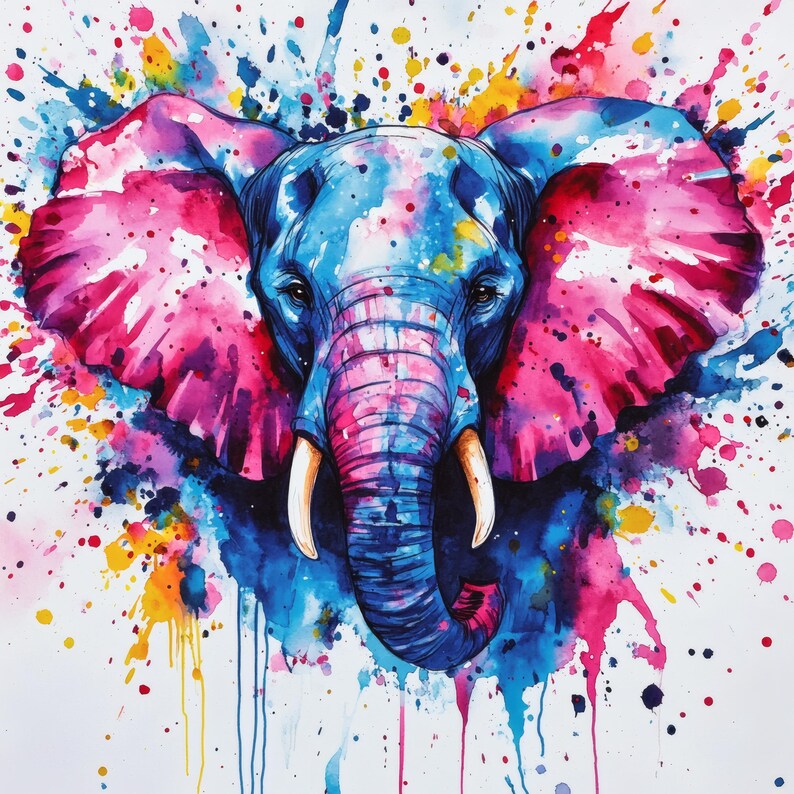 Colorful Elephant Wall Art Printable, Abstract Wildlife Decor, Modern ...