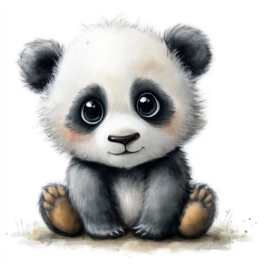 Baby Panda Wall Art Print, Nursery Animal Decor, Black White Kids Room ...
