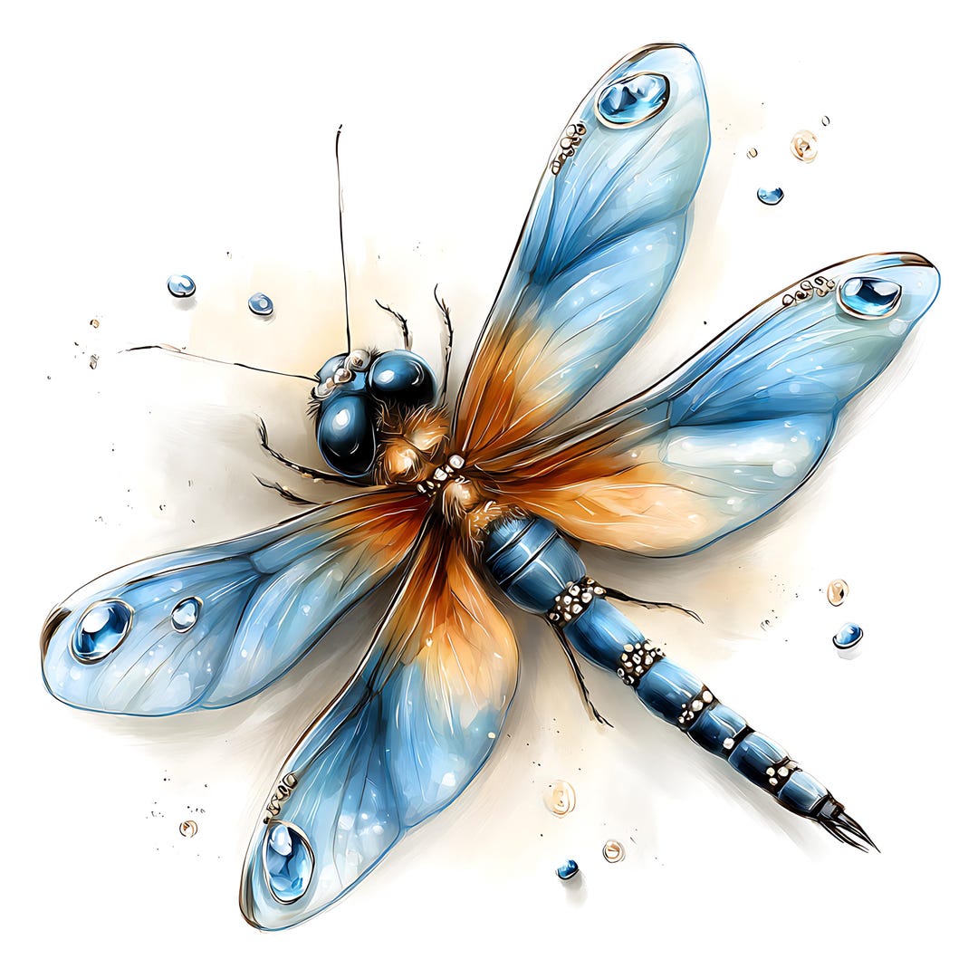 Watercolor Dragonfly Wall Art Print, Crystal Wings Silver Details ...
