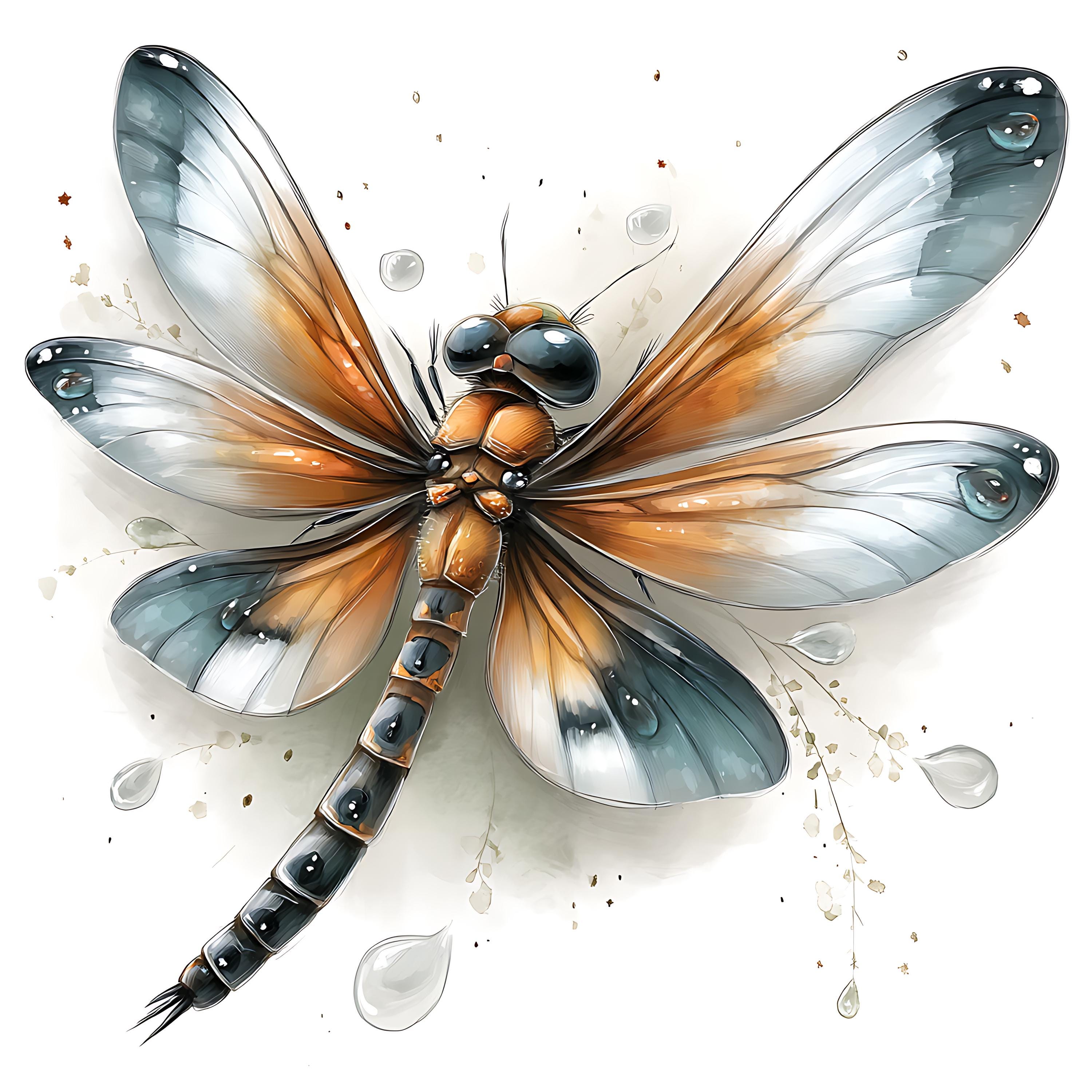 Watercolor Dragonfly Wall Art Print, Crystal Wings Silver Details ...