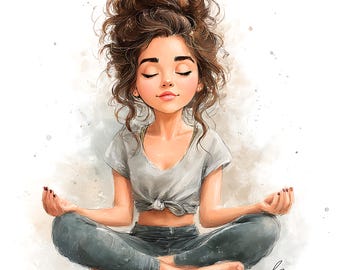 Watercolor Woman Doing Yoga Clipart, Fitness Pose Illustration, Meditation & Wellness Artwork, Printable Healthy Lifestyle Wall Art