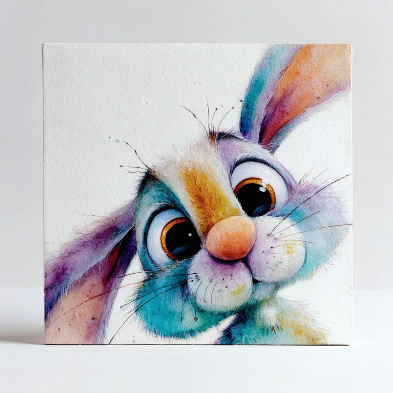 Upside Down Rabbit Drawig Whimsical Watercolor Bunny Illustration, Cute Upside Down Rabbit Art ...