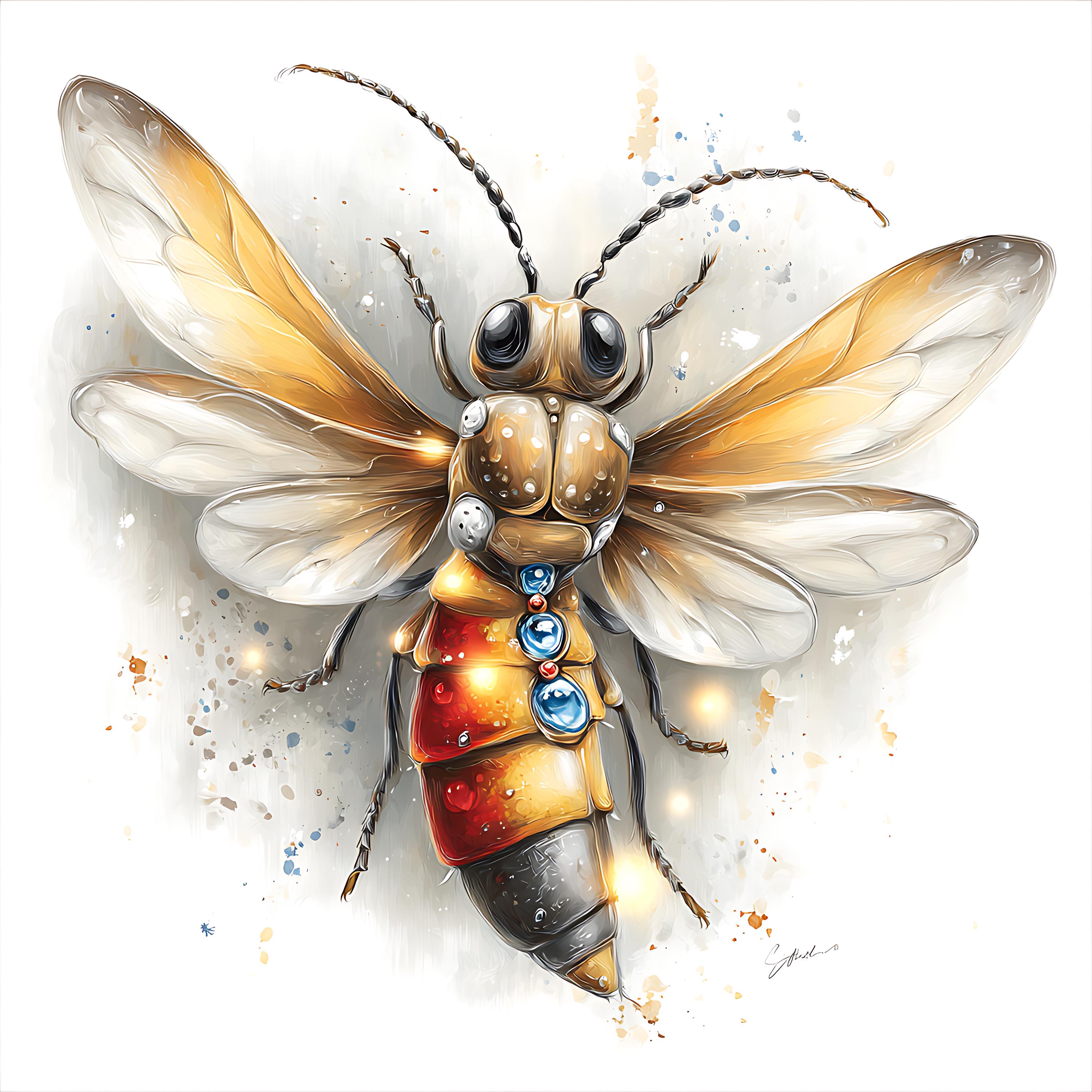 Firefly Insect Posters Watercolor Firefly Illustration, Glowing Insect Wall Art, Jewel-like ...