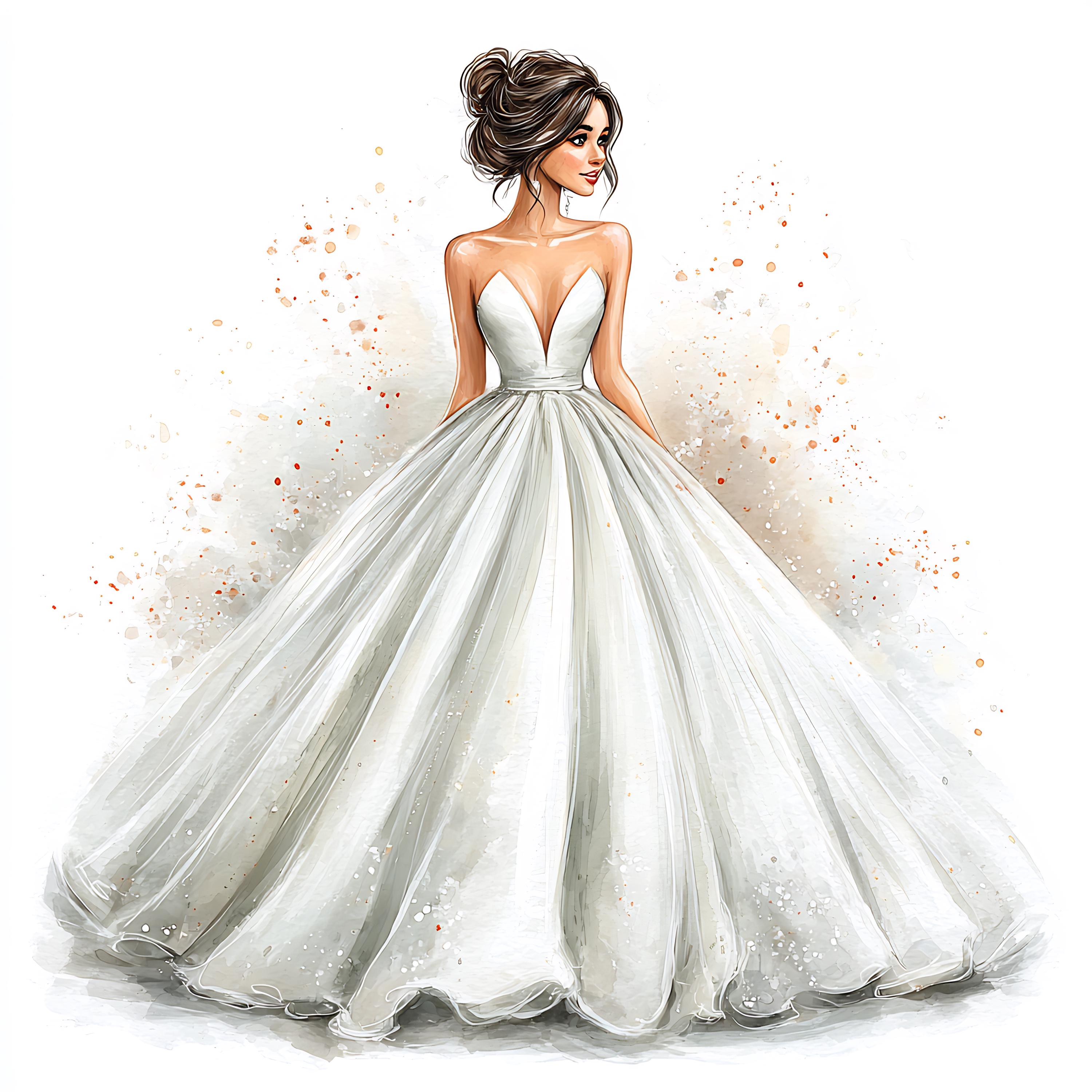 Elegant Evening Gown Watercolor Illustration, Glamorous Woman Art ...