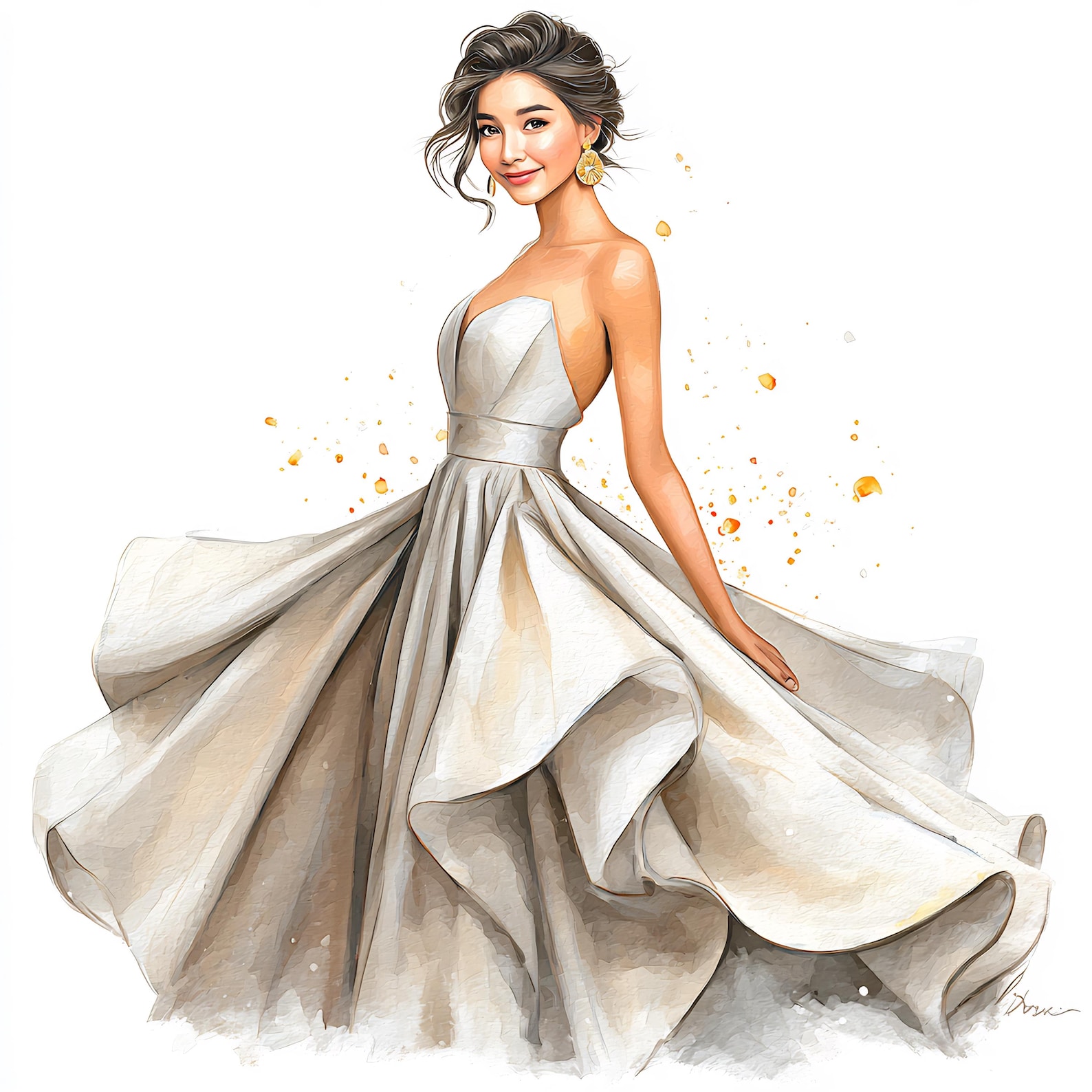 Elegant Evening Gown Watercolor Illustration, Glamorous Woman Art ...