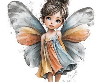 Girl with Butterfly Wings Illustration Art Print, Whimsical Fantasy Wall Decor, Magical Child Fairy Artwork for Nursery or Home
