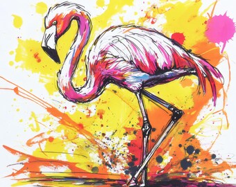 Flamingo Wall Art Printable, Tropical Bird Digital Download, Colorful Modern Art Print, Summer Home Decor, Boho Artwork