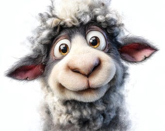 Quirky sheep clipart whimsical farm animal illustration cute lamb character graphic with curly wool and big eyes for scrapbooking and crafts