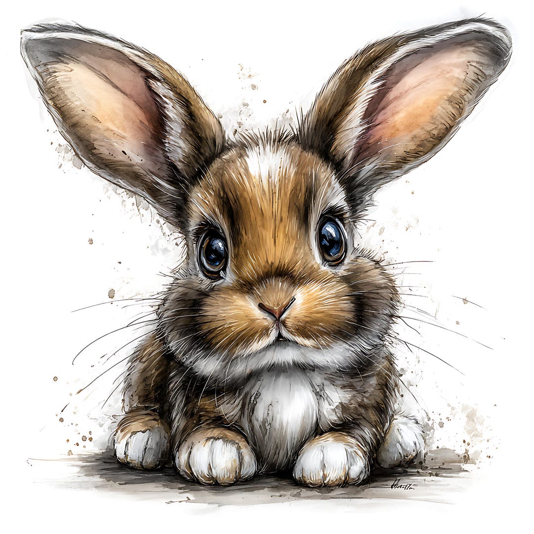 Baby Bunny Watercolor Illustration Rabbit Art Print Nursery Wall Decor ...