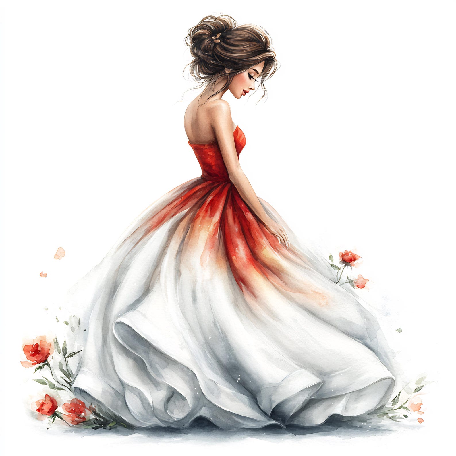 Elegant Evening Gown Watercolor Illustration, Glamorous Woman Art ...