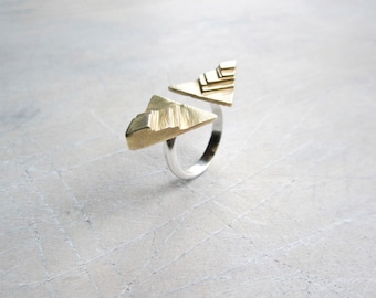 Anello doppio pinnacolo in bronzo e argento