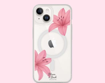 Rosa Lilja MagSafe iPhone-skal – Genomskinligt blommigt skyddande fodral