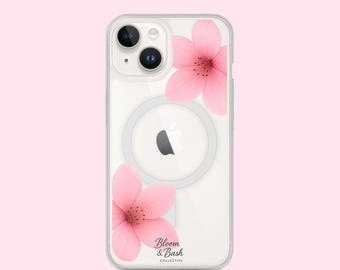 Rosa blommigt MagSafe iPhone-skal – Genomskinligt Coquette-fodral