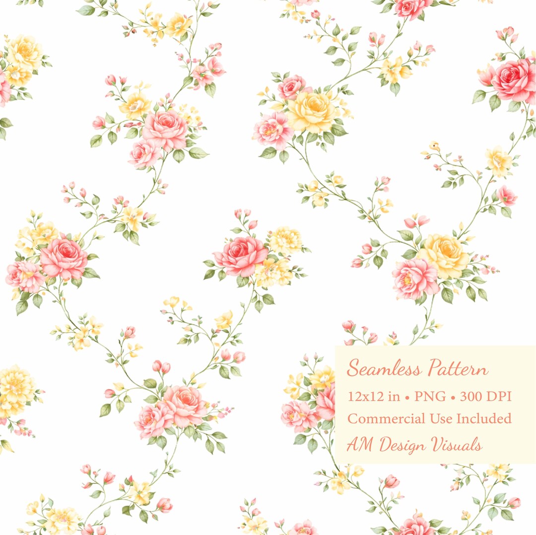 Floral Digital Paper | Vintage Pink Roses | Cottagecore Surface Design ...