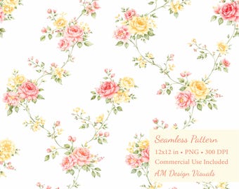 Floral Digital Paper | Vintage Pink Roses | Cottagecore Surface Design